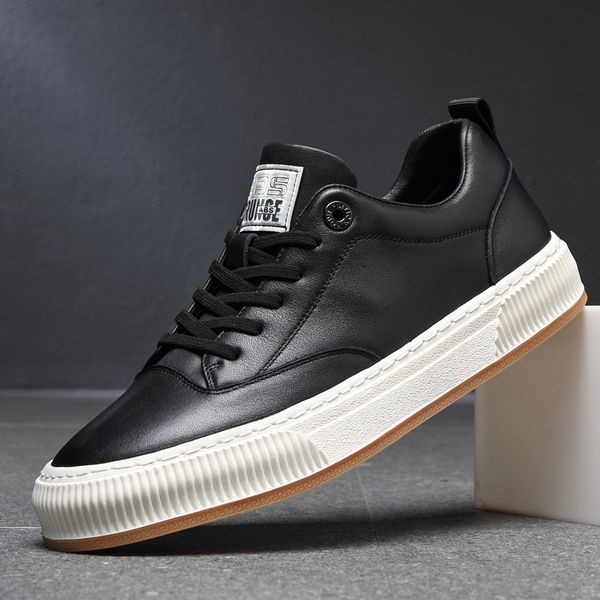 

dress shoes spring casual men's fashion comfortable shoe men sneakers designer genuine leather man flats male chaussures 230114, Black