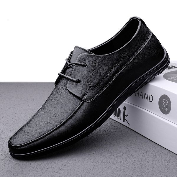 

dress shoes men fashion shoes genuine leather lace up trendy british style mens lowcut leisure official party brand design men 230114, Black
