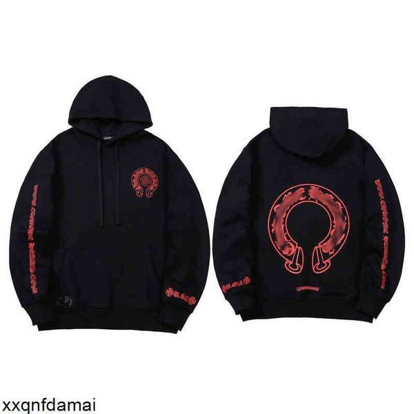 

luxury classic men's heart sweatshirts brand ch designer hoodie chromes fashion men women horseshoe sanskrit loose zipper jacket pullov, Black