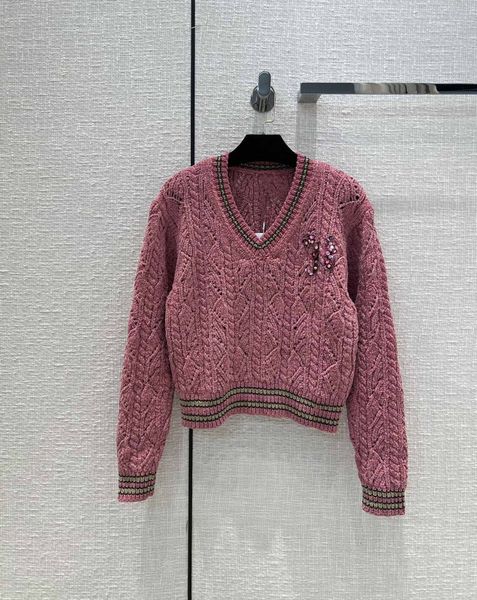 

classic v-neck contrast age-reducing girlish temperament college style pink sweater, White;black