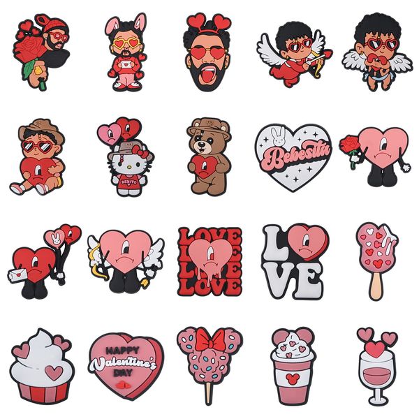 

shoe parts accessories 2023 valentine's day bad bunny shoe decoration accessories croc charms, White;pink