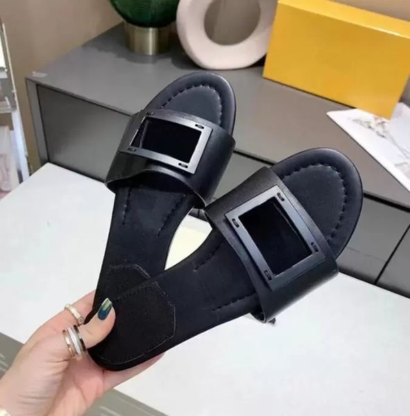 

women luxurys sandal fendyity flat metal slipper slide leather baguette outdoor slipper brands qb7f