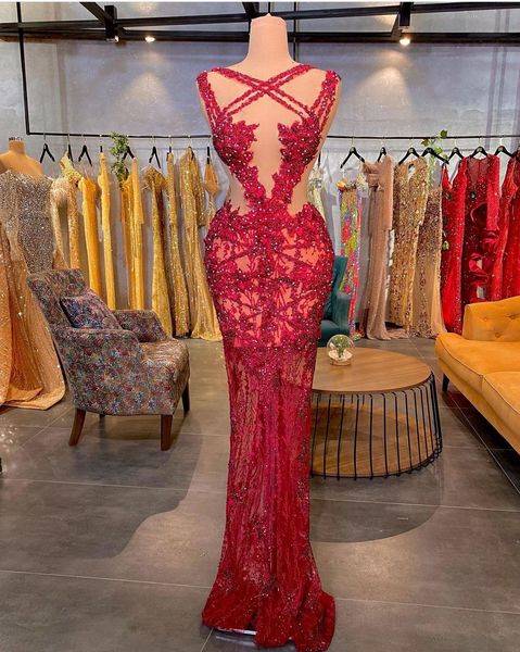 

red mermaid prom dresses v neck sleeveless straps 3d lace appliques sequins beaded pearls floor length hollow celebrity evening dresses plus, Black