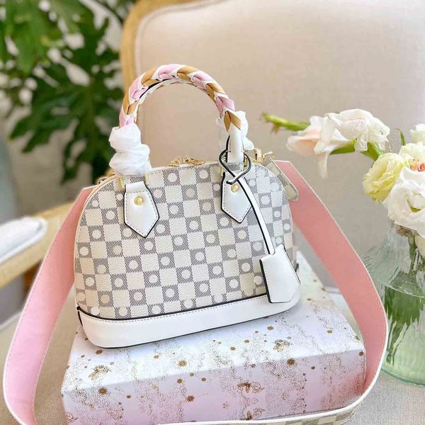 

bags totes handbag designer bag women classic imitation brand white plaid logo scarf patchwork woven single-shoulder shell bag simple commut