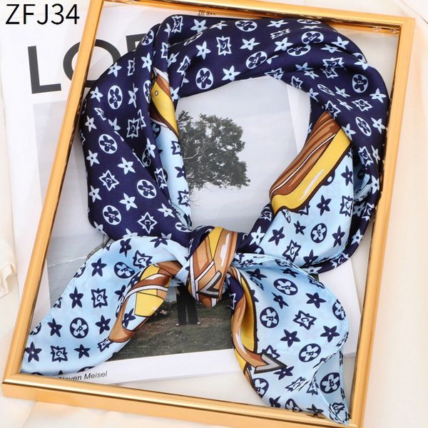 

r woman silk scarf fashion letter headband brand small scarf variable headscarf accessories activity gift 70x70cm, Blue;gray