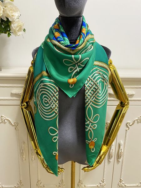

women's square scarf scarves 100% twill silk material green color print pattern size 130cm - 130cm, Blue;gray