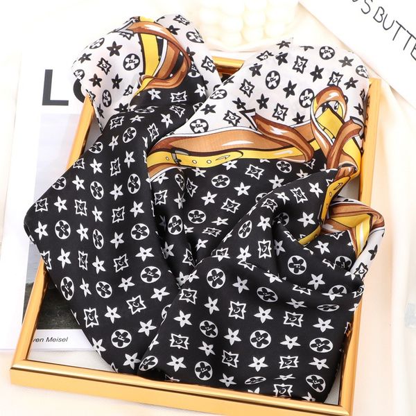 

2023 luxury scarves brand classic simple letter design satin luxury square scarf outdoor shawl silk turban beach wrap fashion women scarves, Blue;gray