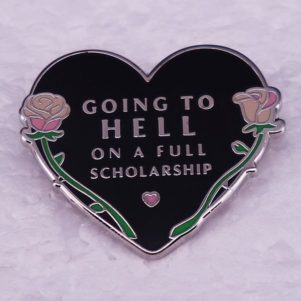 

going to hell on a full scholarship brooch rose black heart badge gothic dark art accessories pin, Blue
