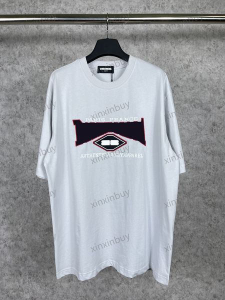 

xinxinbuy men designer tee t shirt 23ss paris destroyed red letters embroidery short sleeve cotton women wash black white xs-l, Black;brown