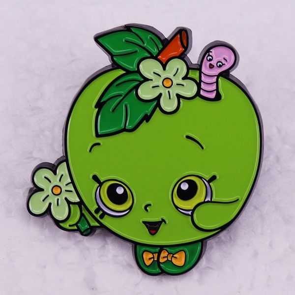 

shopping sprite worm green apple brooch cartoon badge ornament pin, Blue