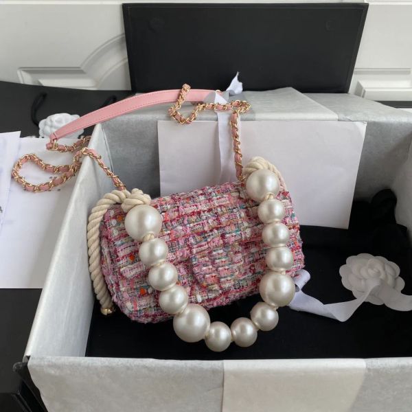 

fashion women bags pearl handle handbags shoulder bag beads luxury brand tote black calfskin classic diagonal stripes quilted chains flap pu