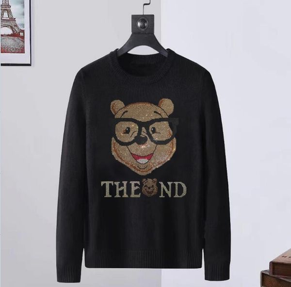 

new borunke designer rhinestone pullover sweater youth man streetwear clothes, White;black