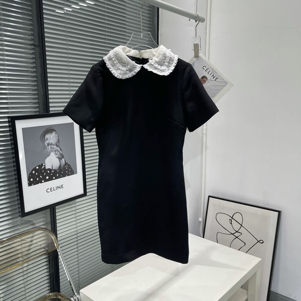 

temperament new lace lace collar suit short sleeve skirt, Black;gray