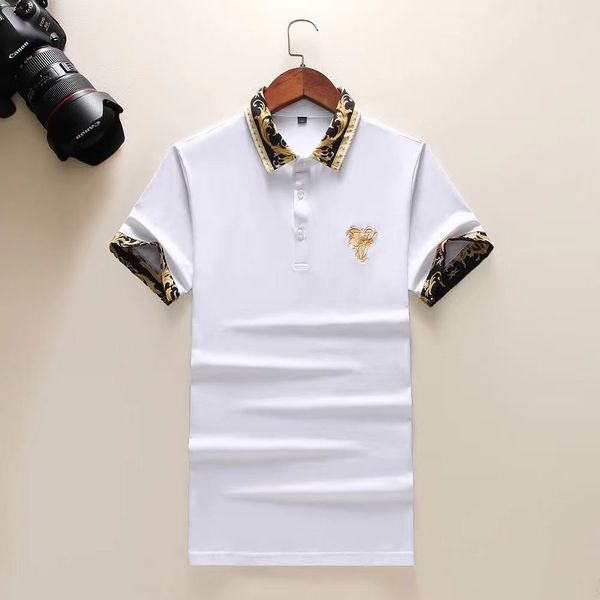 

men's t-shirts men's fashion cotton t-shirt summer new style lapel high casual large men's half-sleeved non-fading and non-pi, White;black