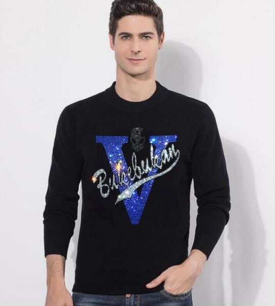 

new borunke fashion men pullover sweater men soft rhinestones men deisgner short sleeve male, White;black
