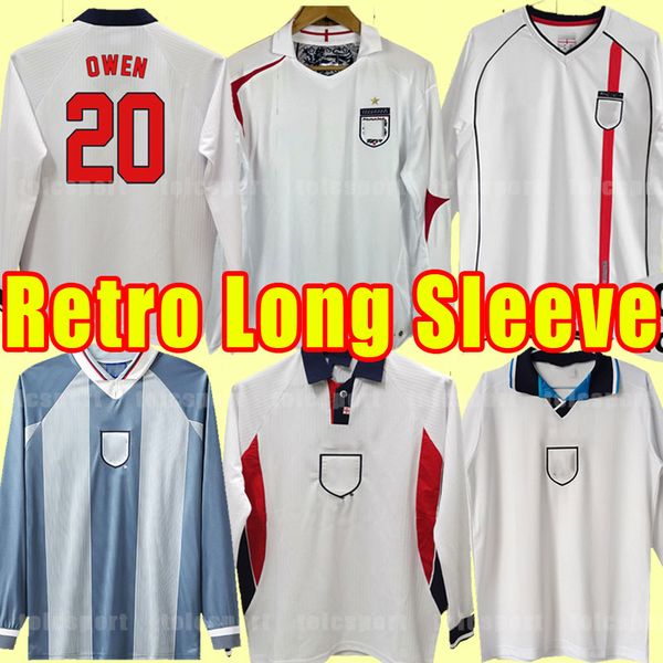 

long sleeve retro soccer jerseys gerrard beckham lampard rooney owen terry england classic vintage football shirt 05 07 1994 1996 1998 2002, Black;yellow