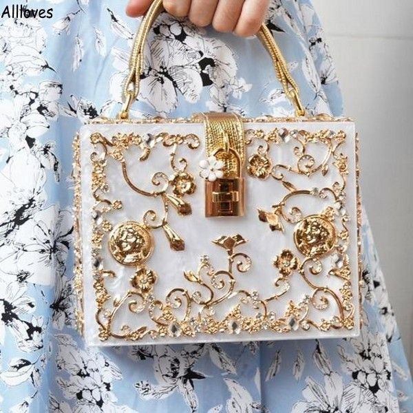 

italian fashion box vintage women evening bags handbags luxury gold hollow carved clutch purse wedding party prom ladies bag bridal accessoi, Black