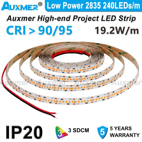 

auxmer low power 2835 led strip lights 240leds/m cri95 cri90 ip20 19.2w/m pcb wide 10mm single row high density 1200leds/reel non-waterproof