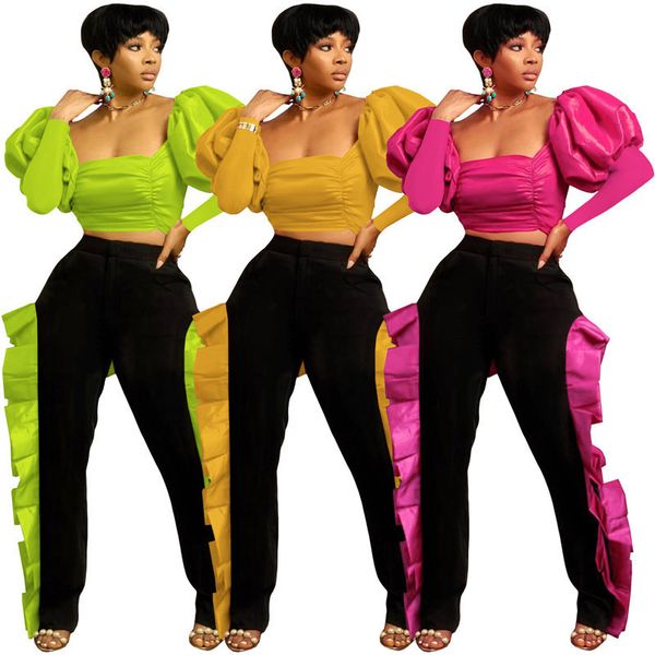 

2023 women fashion bow two piece pants winter spring 2 piece set long sleeve pants crop clothing dhl 5919, White