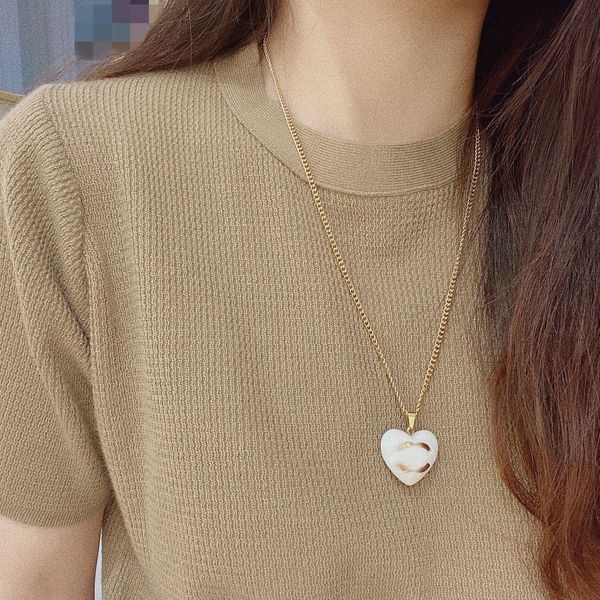 

18k gold plated luxury brand designer white heart pendants necklaces stainless steel c-letter choker pendant necklace chain jewelry accessor, Silver