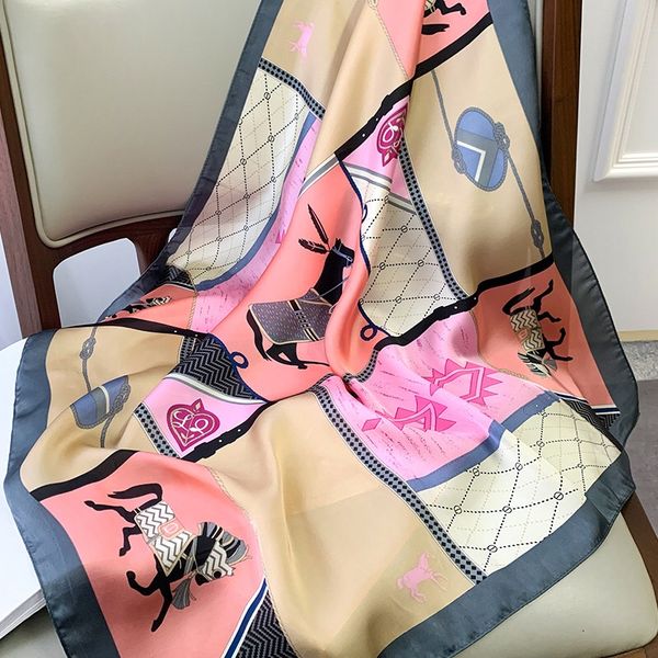 

designer silk scarf headband for women fashion long handle bag scarves paris shoulder tote luggage ribbon head wraps 70x70cm, Blue;gray