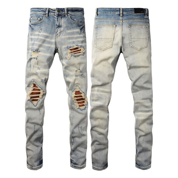 

2023 new beautiful mens distressed ripped skinny jeans ~ us size 28-40 jeans ~ slim motorcycle moto biker causal denim pants hip hop jeans, Blue