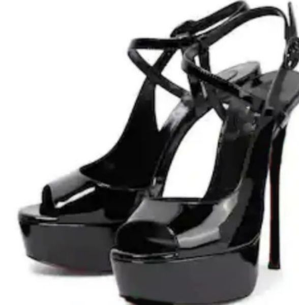 

women's black and red lacquered sandals wedding banquet luxury classic high heels cool
