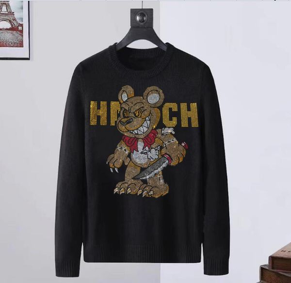 

new borunke men's pullover sweater casual round neck rhinestones comfortable, White;black