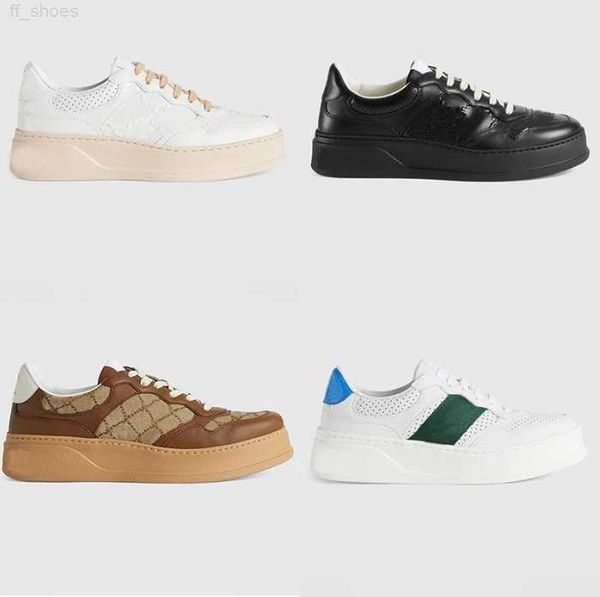 

2023 sneakers men women casual shoes embossed sneakers white web black leather chunky lace-up closure beige ebony canvas platform men traine