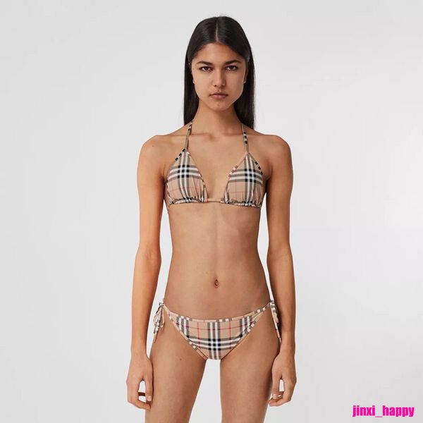 

flannel swimsuit brown pink bikini women fashion swimwear skirt suit three-piece set bathing suits with pad tags