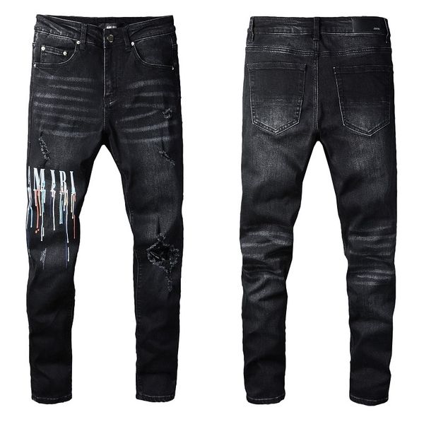 

2023 great mens distressed ripped skinny jeans ~ us size 28-40 jeans ~ slim motorcycle moto biker causal denim pants hip hop jeans, Blue