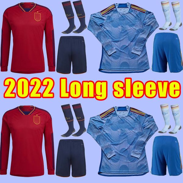 

long sleeve 2022 spain soccer jerseys pedri ferran torres morata gavi football shirt ansu fati koke azpilicueta men 2023 fans version home a, Black;yellow