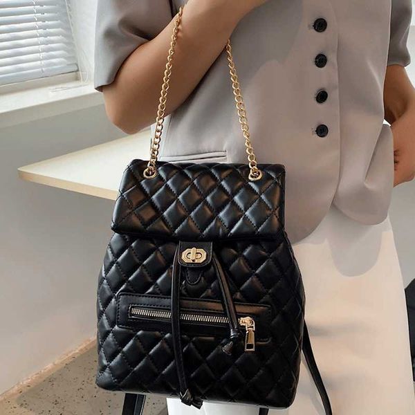 

shoulder bags luxury brand ladies teenager backpacks school for girls solid color lattice backpack women sac a dos chain travel back pack 23