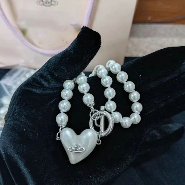 

baroque designer pearl heart pendant necklace love planet shape ot buckle bracelet statement chain choker fashion track jewelry, Silver
