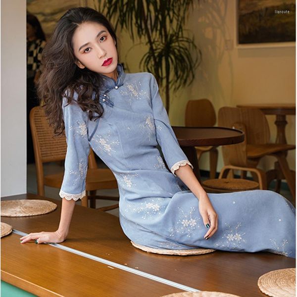 

ethnic clothing cheongsam dress chinese qipao vintage suede traditional modern young elegant dresses retro party performance, Red