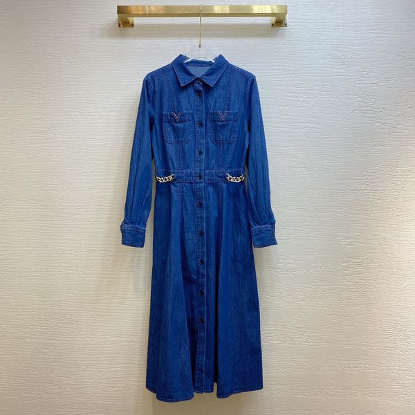 

autumn and winter 2022 new five-breasted decorative long denim dress, Black;gray