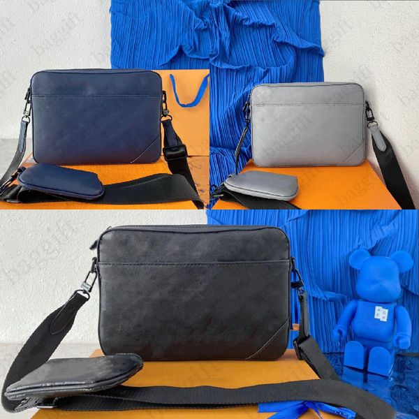 

duo messenger mens shoulder bag monograms shadow leather designers luxury crossbody brand purse wallet m69827 black/navy/silver