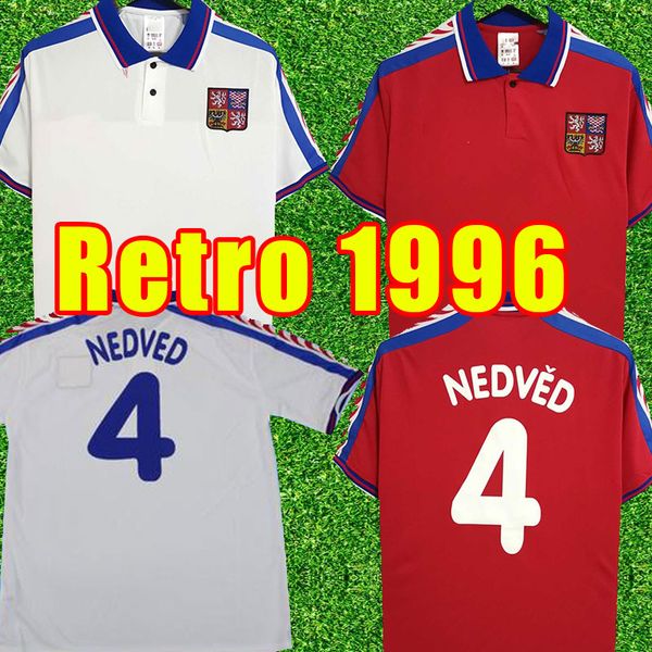 

retro soccer jerseys czech republic vintage uniform 96 97 home red classic football shirt away #18 novotny #4 nedved #8 poborsky #19 frydek, Black;yellow
