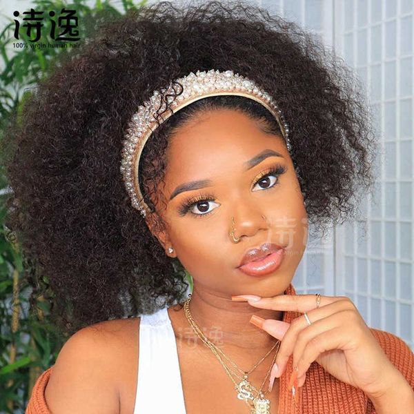 

hair synthetic human wigs afro headband 1201, Black