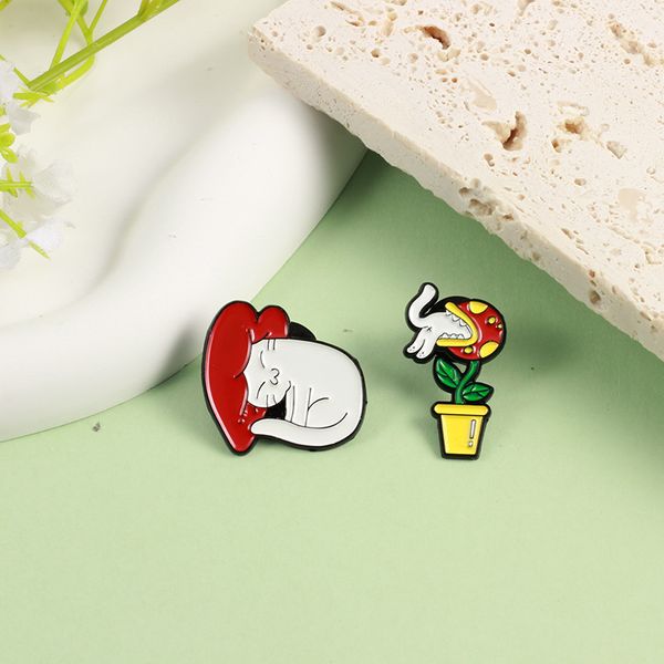 

big white cat bumped into my beating heart brooch cannibal flower contained small white cat fashion creative cartoon animal pin badges, Blue