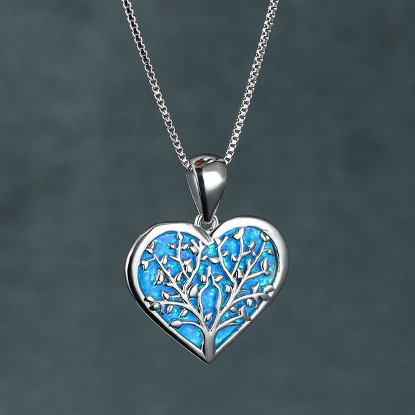 

new fashion tree of life pendant necklace silver color wedding necklace boho white blue imitation opal necklaces for women jewelry