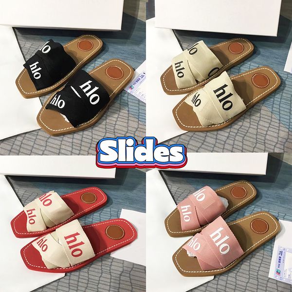 

2023 slippers designer coe women woody flat mule slide sandals sail black white olive linen beige red pink mesh embroidered beach slipper ou