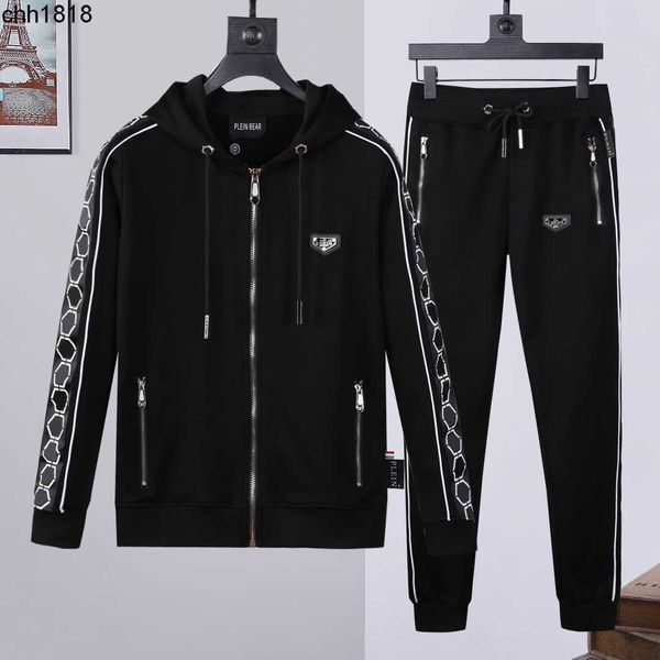 

plein bear mens hoodie jacket trousers crystal skull tracksuit men hoodies casual tracksuits jogger jackets pants sets sporting suit 74189, Gray