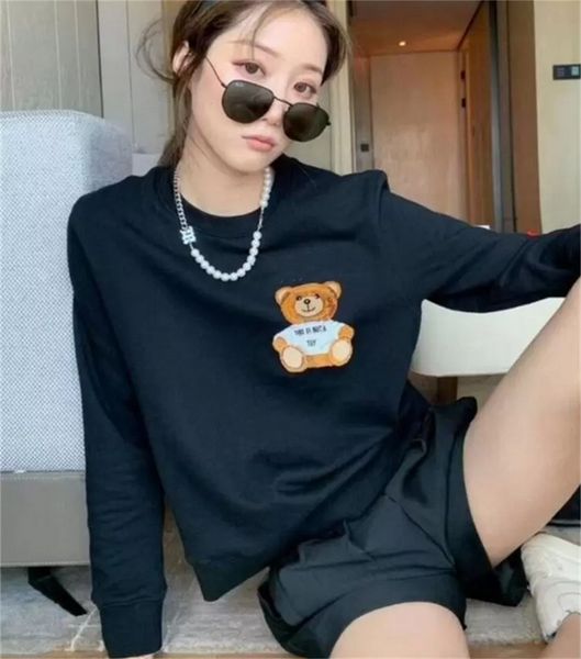 

fashion men women sweatshirts hip-hop hoodies casual sweatshirt loose high street washed hoody cute bear pullover clothing sweatshirt couple, Black