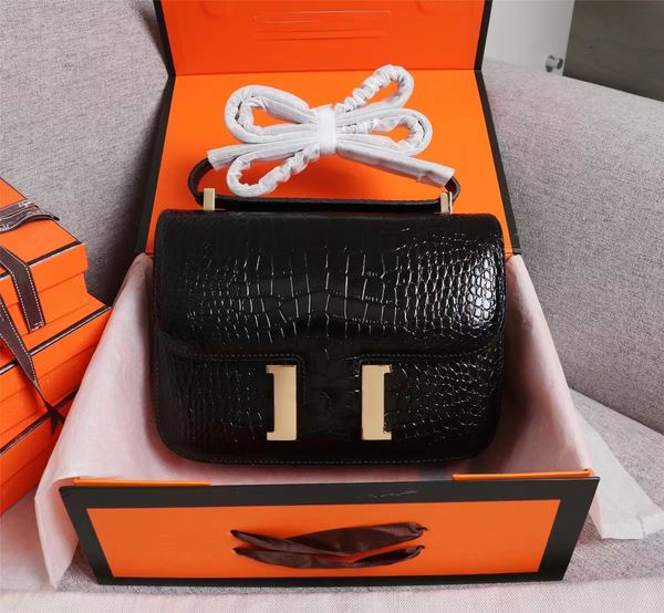 

classic crocodile print leather luxury women bag single shoulder bag crossbody bag designer handbag casual clamshell design purse 23cm metal