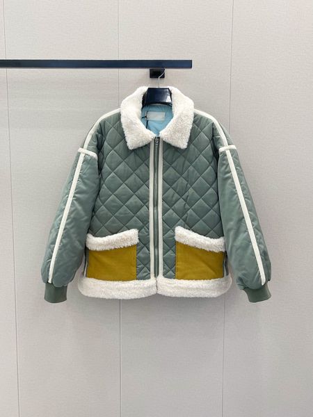 

women's outerwear & coatslamb wool rhombus quilted vertical cut stitching webbing work clothes style micro-profile tea green down jacke, Black;brown