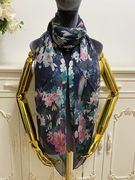 

women's square scarf scarves 100% silk material black color scarves print letters flowers brid pattern size 130cm -130cm, Blue;gray