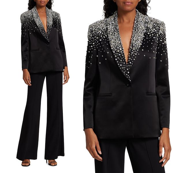 

2023 spring new fashion suit beaded long sleeve bride wedding outfits leisure evening party wear stain material 2pcs, Black;red