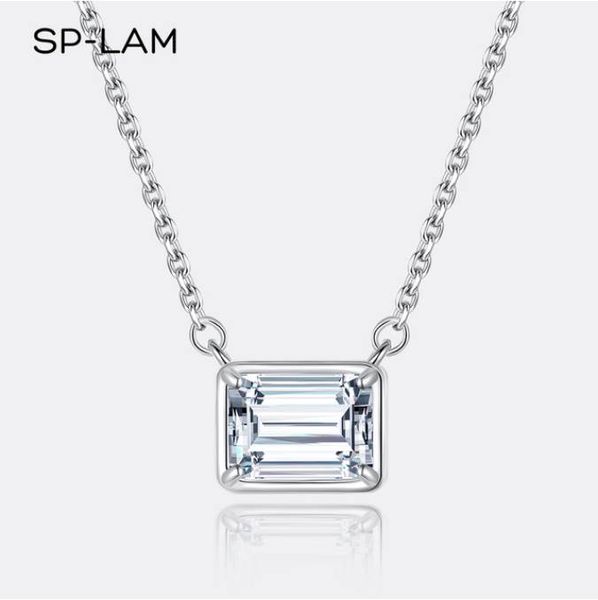 

moissanite emerald cut pendant necklaces unique design classic women wedding link chain necklace fine jewelry for party, Silver
