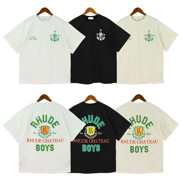 

rhude chateau boys plus size men's t-shirts retro distressed heavy cotton t shirts man vintage oversized t-shirt streetwear tee youth t, White;black